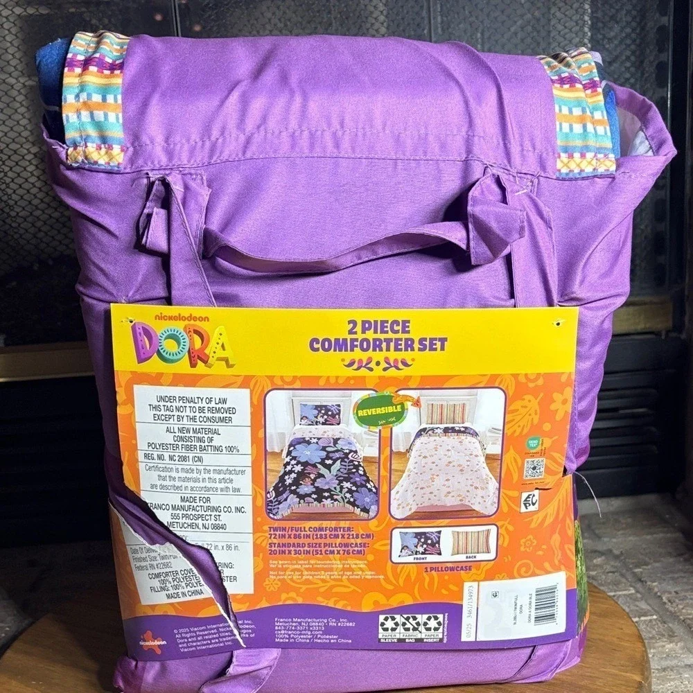 Dora the Explorer 2 Piece Comforter SZ Twin/Full Reversable Purple & Pink NEW